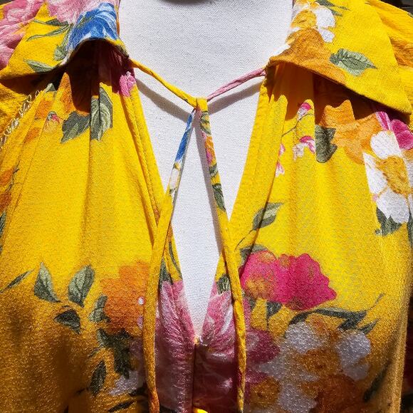 FARM Rio XL Floral Blouse Women Boho Tropical Festival Cottagecore Statement Top - Picture 6 of 12